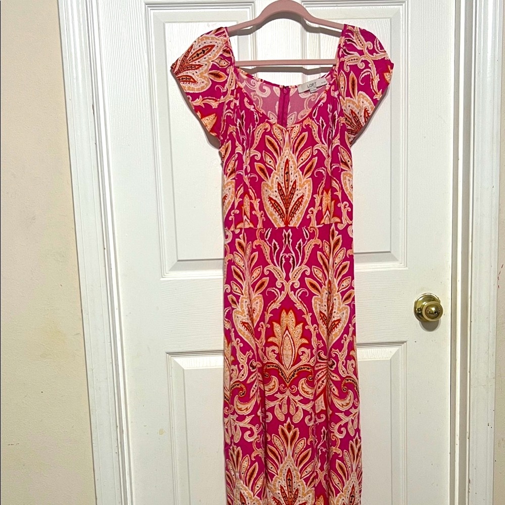 LOFT Pink and Cream Paisley Dress